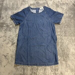 Rag Bone Women Dress Extra Small Short Sleeve Shift Raw Edge Denim With Pockets